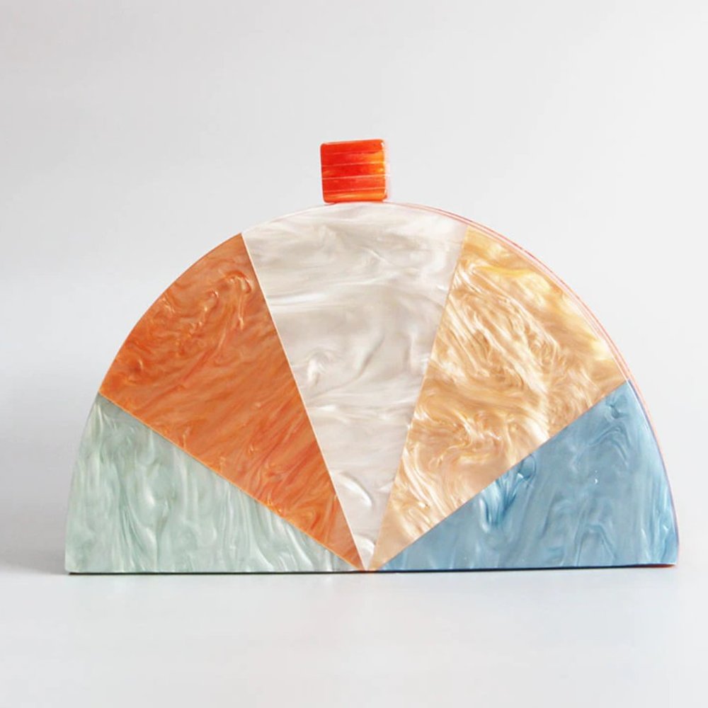 Acrylic Multi-Tone Clutch Hand Bag - Orange